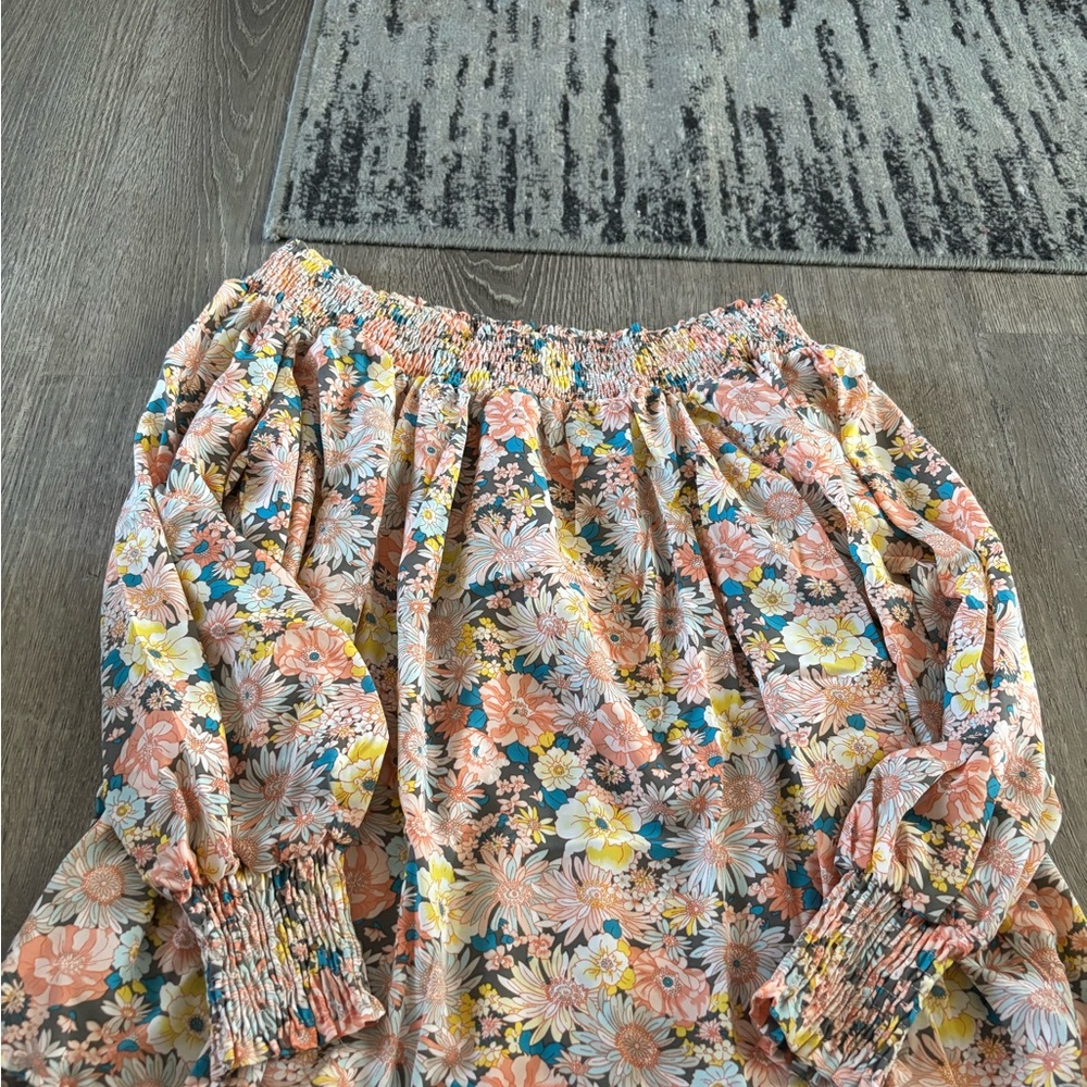 Versona Orange and Yellow Mini Bubble Top with Smocked Ruffles for Casual Wear